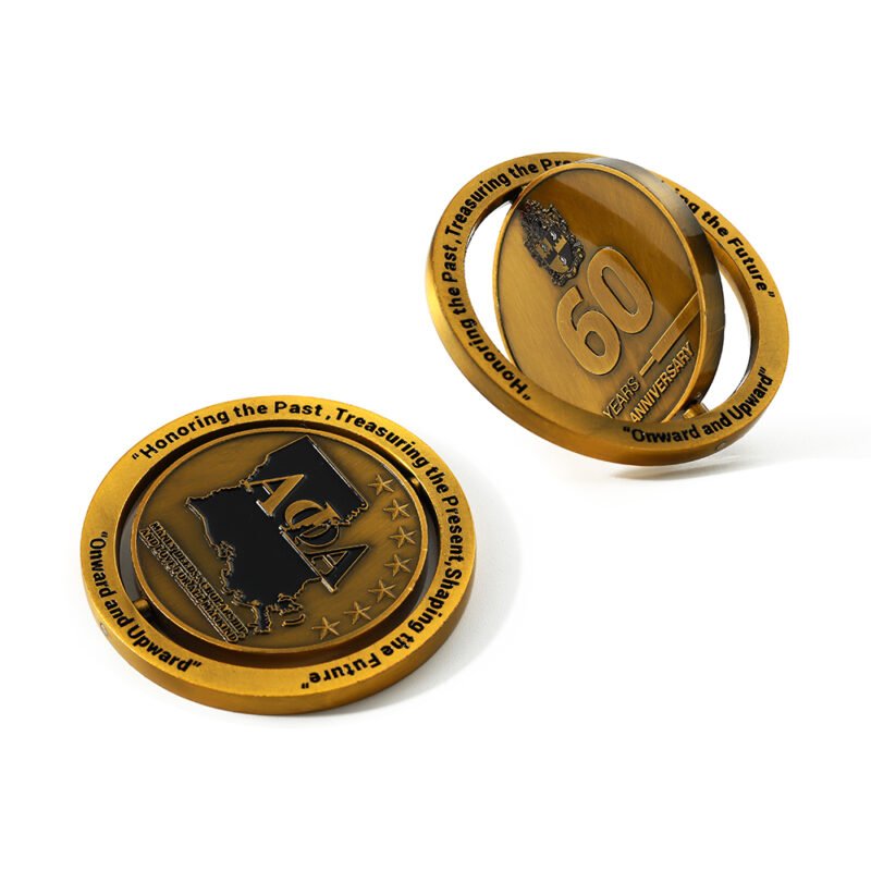 Rotate Coin Custom soft enamel 2'' Top Antique Gold Metal Challenge coins